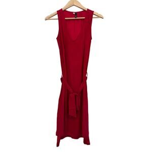 Viereck 100% Silk Belted Midi Dress Womens XS Red Formal Cocktail Romantic